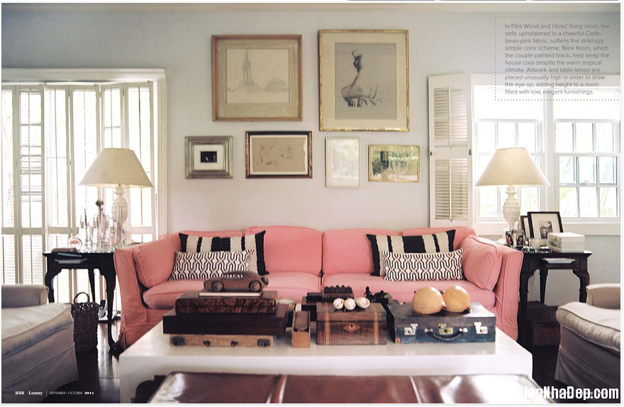 5 Phòng khách ấn tượng với những bộ sofa màu hồng